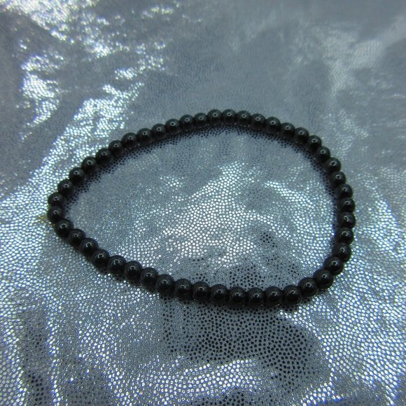Hematite 4mm Round 7" Stretchy Gemstone Bracelet - Picture 2 of 3